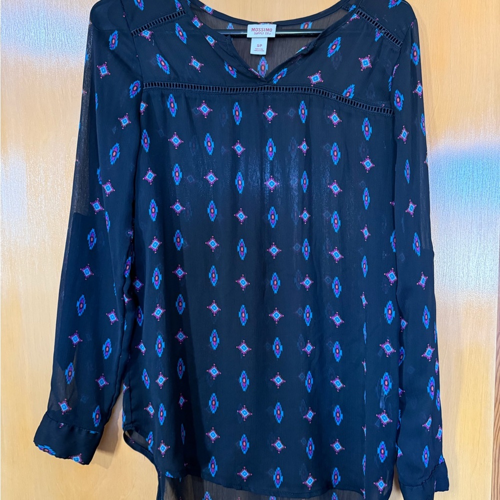 Mossimo Supply Co. Dark Blue Geometric Blouse